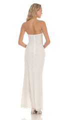 Mesh Cutout Ruffle Maxi Dress in White