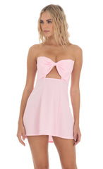 Bow Cutout Strapless Dress in Pink