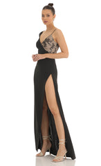 Asymmetrical Crepe Maxi Dress in Black