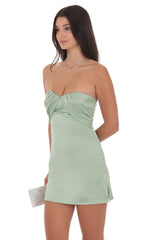 Double Draped Satin Dress in Sage