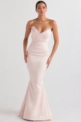 blush satin strapless gown