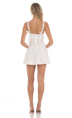 Ribbon Embroidered Floral Dress in White