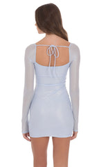 Foil Mesh Long Sleeve Bodycon Dress in Light Blue