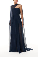 Ocean Chiffon Draped Gown