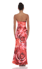 Rose Strapless Maxi Dress in Red