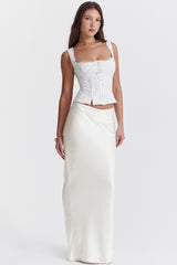 white satin bias cut maxi skirt