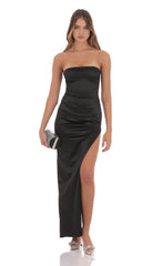 Satin Strapless Dress in Black