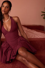 wine halter mini dress