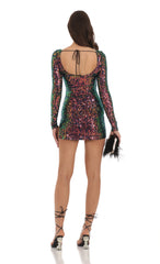 Sequin Long Sleeve Dress in Rainbow Chrome