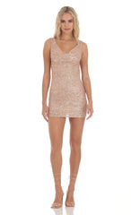 Sequin Cowl Neck Open Back in Gold