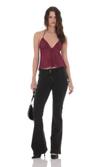 Pleated Babydoll Top in Plum