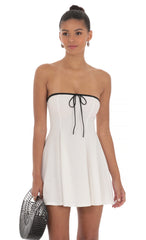 Black Trim Fit and Flare Dress in White