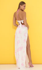 Floral Halter Maxi Dress in White