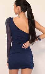 Puff Sleeve Mesh Dress in Navy