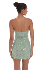 Strapless Sequin Beaded Dress in Sage Green