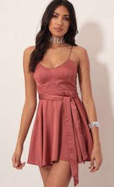 Satin Tie A-line Dress in Rust