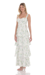 Floral Ruffle Maxi Dress in Pastel Green