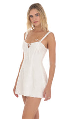 Textured Floral Triple Ties Dress in White