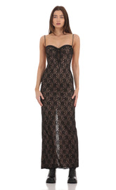 Lace Bodycon Maxi Dress in Black