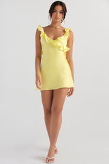 buttercup satin ruffle mini dress