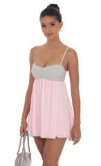 Two Toned Striped Babydoll Dress in Pink