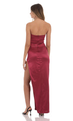 Satin Strapless Dress in Maroon