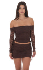 Off Shoulder Ruched Top in Brown