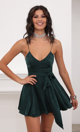 Tie A-line Dress in Deep Green