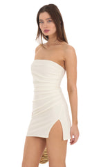 Strapless Side Ruched Dress in Ivory