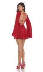 Slinky Flare Sleeve Dress in Red