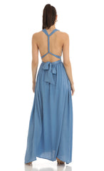 Satin Maxi Dress in Blue