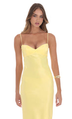 Satin Back Tie Maxi Dress in Yellow
