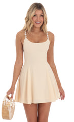 Floral Strap Crossback Fit and Flare Dress in Peach