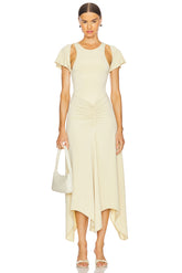 Ruched Asymmetric Midi Dress