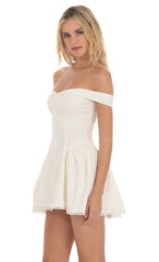 Off Shoulder Fit and Flare Dress in White