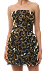 Gold Embroidered Mini Dress