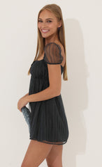 Baby Doll Glitter Navy Mesh Dress in Black
