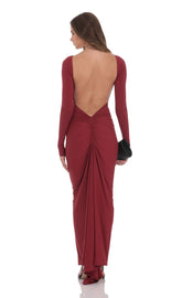 Bodycon Open Back Dress in Maroon