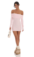 Ribbed Off Shoulder Open Back Dress in Pink