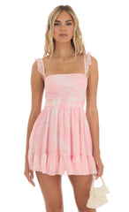 Chiffon Fit and Flare Dress in Pink Swirl