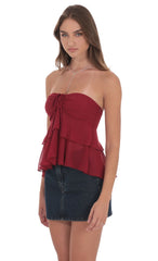 Chiffon Strapless Ruffle Top in Maroon