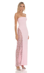 Strapless Lace Embroidered Slit in Pink