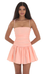 Ruched Fit and Flare Dress in Pink