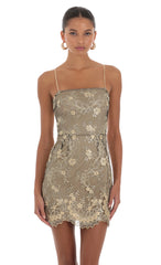 Floral Embroidered Dress in Gold