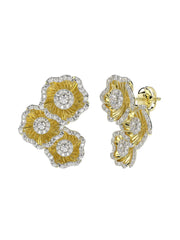 Halo Flower Yellow Gold Earrings