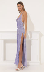 Velvet Sequin Maxi Dress in Purple