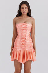 sorbet satin strapless mini dress