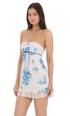 Floral Dotted Strapless Dress in White