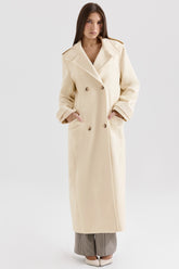 cream double breasted funnel neck coat