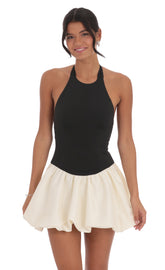 Halter Bubble Dress in Black and White